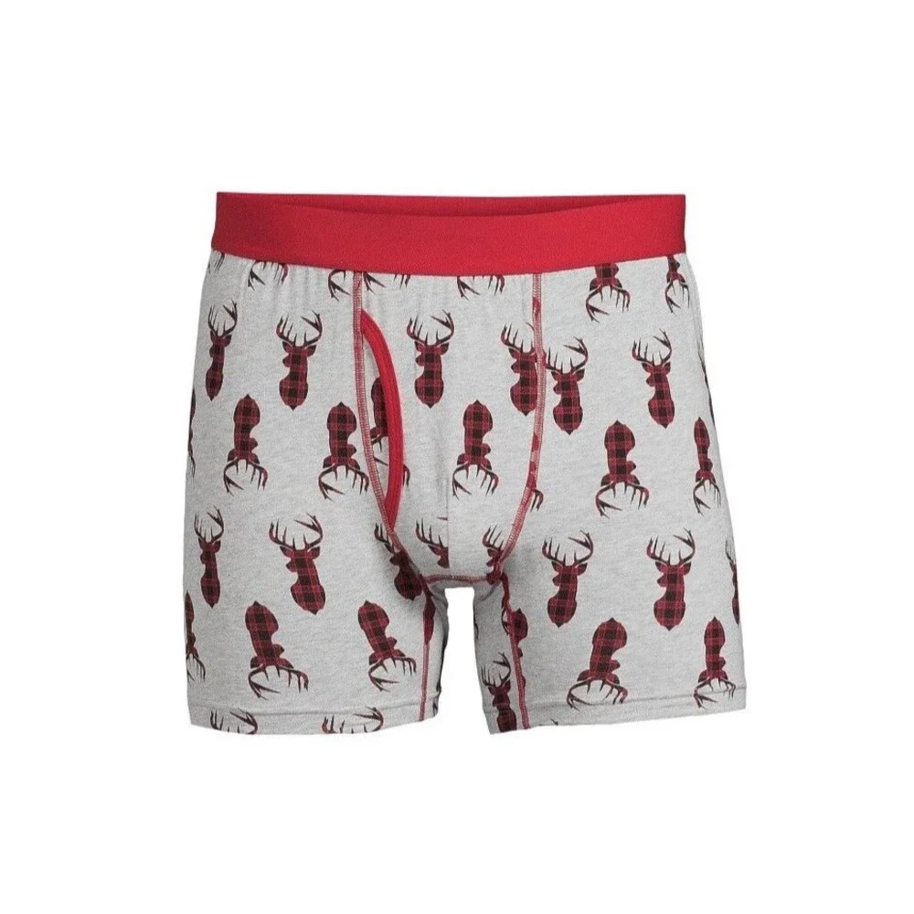 Holiday Time Men’s Printed Boxer Briefs Plaid Deer Size X Large (40-42)